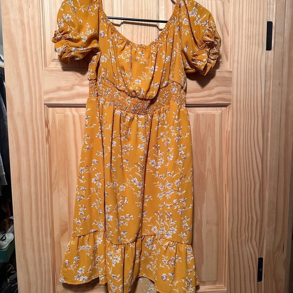 SHEIN Yellow Puff Sleeve Mini Sundress